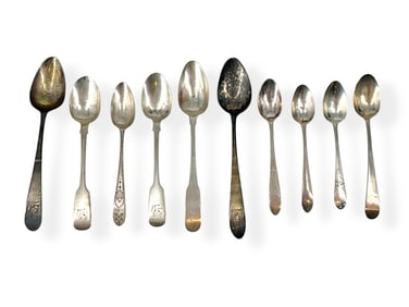 Ten Circa 1780 - 1830 Irish Silver Spoons