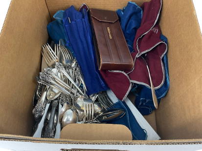 Silver-Plate and Sterling Silver Flatware - 103.56 Troy Ounces Tw.: Silver-Plate and Sterling Silver Flatware - 103.56 Troy Ounces Tw.Sterling silver items approximately 103.56 troy ounces total weight. Includes eight-setting flatware set from Wallace (stamped and tes