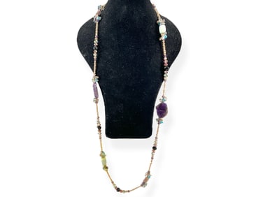 Attractive Necklace w/Amethysts, Faceted Fashion Crystals and Silver Clasp