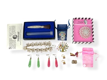 Boxed Sterling Silver Make-Up Brush - Never Used, Marilyn Monroe Boxed DiamantÈ Brooch, Vintage