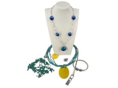 Pretty Brighton Silver-Tone Necklace and Bracelet, Dichroic Glass Bead Necklace in Silver, Silver