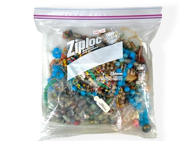 Plastic Bag Containing Vintage Beaded Necklaces and Beads for Jewelry Making