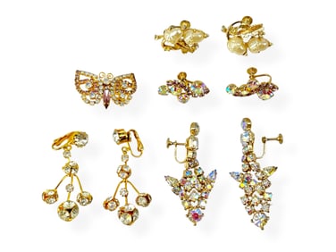 "Coro" Acorn Fashion Earrings, Pretty Fashion Crystal Butterfly Pin and Three Pair of Vintage