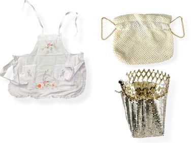 Two Vintage Purses and a Vintage, Unused, Embroidered Apron