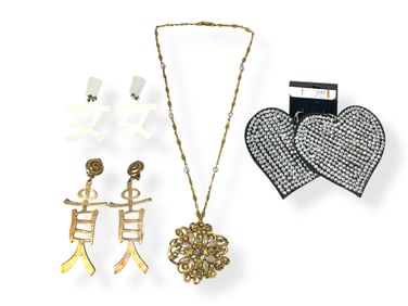 Signed "Florenza" Fashion Necklace and Vintage Bold Earrings