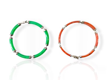 Two Bracelets with Jade and Carnelian Stones