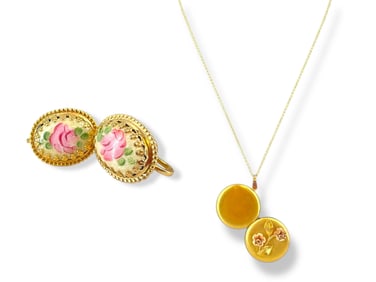 Signed "Krementz" Heavy Gold-Filled Locket Necklace and Vintage Enamel Fashion Earrings