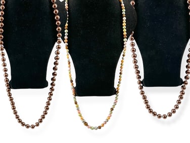 Beautiful Big Bronze-Color Beaded Necklaces and Likely Dyed Freshwater Baroque Pearl Necklace