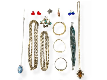 Fashion Jewelry Including Iridescent Glass Drop Earrings, Tigers Eye Fashion Necklace, Shell