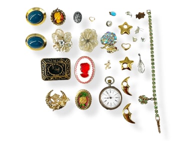 .800 Silver Vintage Pocket Watch for Repair or Parts, Tiny "H" Initial Charm/Pendant and Misc.