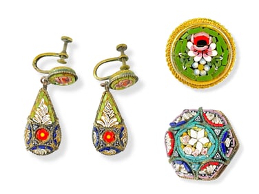 Vintage Mosaic Jewelry: Pin, Ring and Earrings