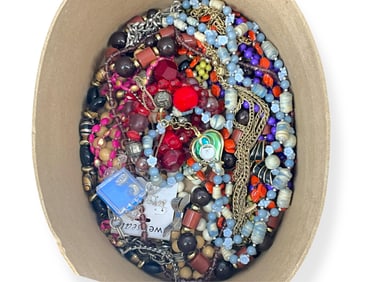 Box Full of Vintage Fashion Necklaces, Heart Keyring and Sparkling Sterling Silver Earrings