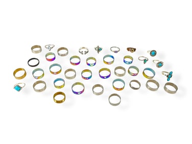 Lot of Silver-Tone and Gold-Tone Rings - 37 in Total