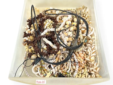 Tray Full of Shell Necklaces, a Vintage Silver Turquoise Bolo and Vintage Silver Lapis-Lazuli Bolo