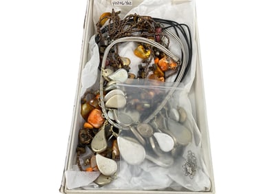 Three Fashion Jewelry Necklaces - One w/Iridescent Shell Pieces and a Chain with 14k w/g Box Link