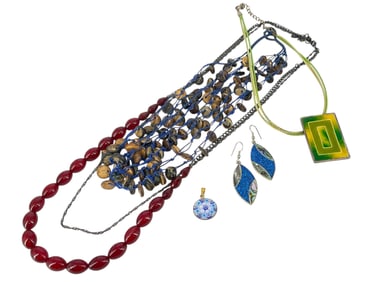 Fashion Necklaces, Abalone Inlaid Earrings, Millefiori Pendant in Silver