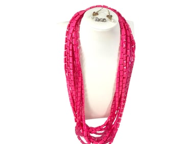 Pretty in Pink Multi-Strand Fashion Necklace, Silver-Tone Three-Stone Pendant and 10k y/g Butterfly