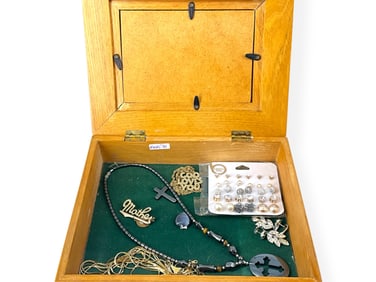 Wooden Jewelry Box w/Place for Picture and Contents