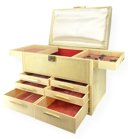 Large Vintage Jewelry Box and Collection of Faux Cameo Fashion Pieces