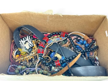 Humongous Box of Vintage Beaded Necklaces, Bolo Tie and Southwestern Leather Beaded Belt