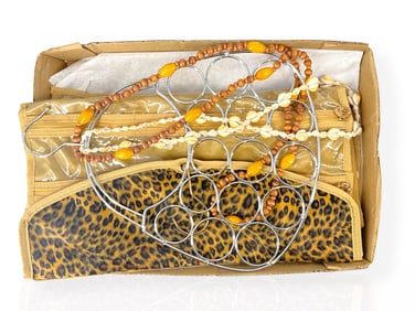Hanging Cloth & Plastic Jewelry Organizer w/Fashion Jewelry and Silver-Tone Metal Hanging Jewelry
