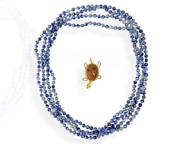 Cute Hallmarked "Krementz" Turtle Pin w/Jasper Scarab and Long Blue-Spot Jasper Bead Necklace