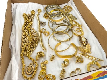 Gold-Tone Jewelry Bonanza - Some Signed - Plus Sterling Silver Drop Earrings!