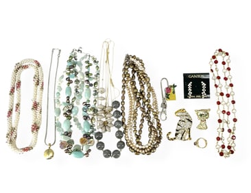 Pretty Fashion Jewelry Including a Darling Stamped "Gerry's" Cat Pin, Swarovski Crystal Necklace,