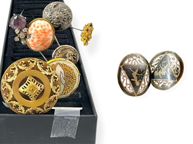 Hatpin Fun: Eight Vintage Hatpins and One Silver Niello Earring