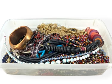 Tub Full of Vintage Beaded Fashion Necklaces and More