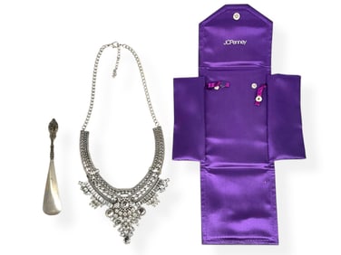 Big Showy Necklace w/DiamantÈ Stones and Sterling Silver Shoe Horn