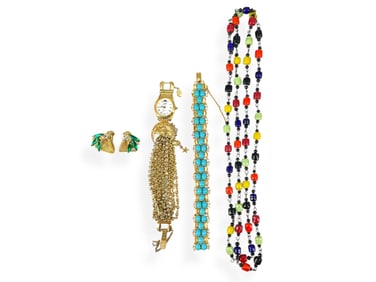 Signed "Joseph Mazer" Fashion Bracelet, Multi-color Glass Bead Necklace, "Kirks" for Kirks Folly