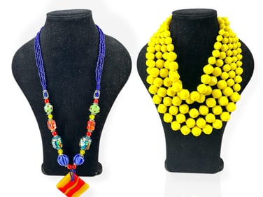 Kate Spade Bright Yellow Five-Strand Necklace w/Original Tag and Beautiful Multi-Color Painted Glass