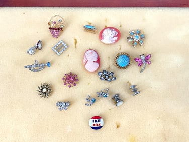 Wooden Display Case w/Vintage Jewelry