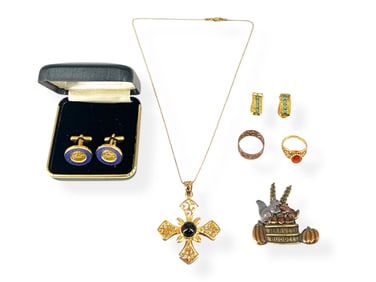 Federal Reserve Board Cufflinks, Copper Ring, Cute Squirrel Brooch, Gold-Plated Silver Italian