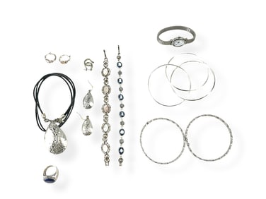 Ring w/Lapis Lazuli Stone, Ladies' Timex Watch, Silver-Tone Bangle Bracelets, Matching Fashion