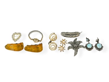 Vintage Elgin Ladies' Watch, Signed "Hollycraft" Marcasite Brooch, Vintage Shoe Buckles, Trifari