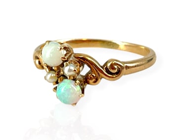 Beautiful Gold-Filled Opal and Seed Pearl Ring for a Young Lady
