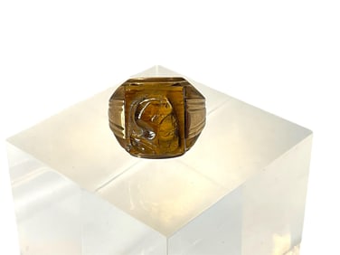 Carved Tigers Eye Ring in 10k Yellow Gold