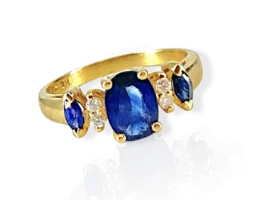 Three-Stone Sapphire Ring w/Diamond Accents