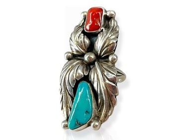 Bold Southwestern Ring w/Turquoise and Coral