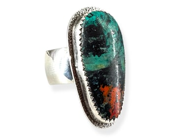 Impressive Southwest Style Silver Ring w/Sonora Sunset Chrysocolla Cuprite Stone