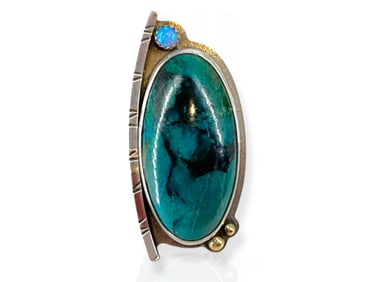 Artistic Hand-Crafted Ring w/Turquoise and Opal