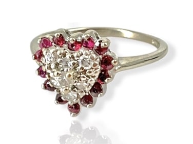 14k w/g Heart-Shaped Ruby & Diamond Ring