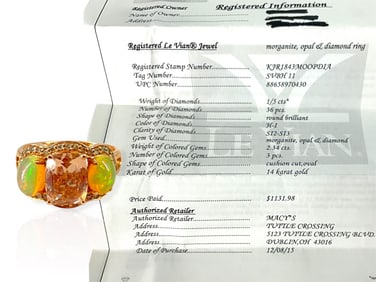 Striking Morganite, Opal and Diamond Ring Signed "LeVian" w/Retail Appraisal