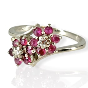 Pretty 14k w/g Ruby & Diamond Bypass Ring