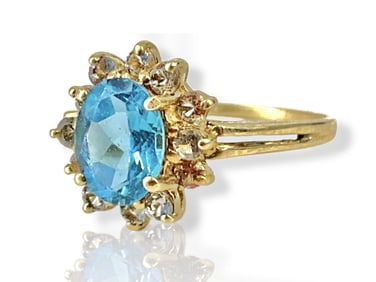 Ladies' Blue & White Topaz Yellow Gold Ring