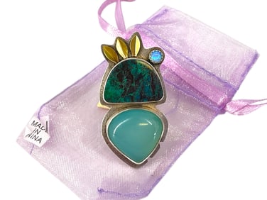 Modern Ring in Silver with Turquoise, Opal and Chalcedony Stones