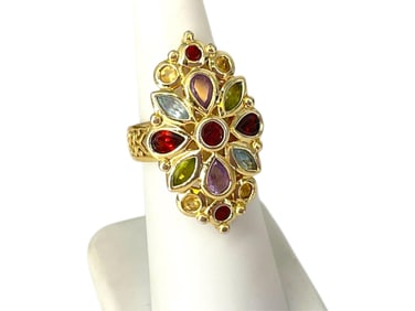 Flashy Silver Ring w/Gold Overlay and Semi-Precious Stones