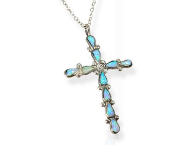 Sterling Silver Opal Cross Necklace